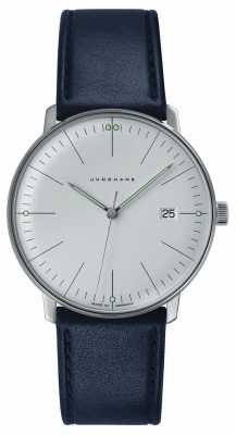 Junghans Mens Max Bill Stainless Steel White Dial Blue Leather 041/4464.00 Junghans Mens Max Bill Stainless Steel White Dial Blue Leather 041/4464.00