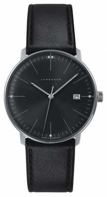 Junghans Mens max bill Quartz Plain Black Dial Black Leather Watch 041/4465.00 Junghans Mens max bill Quartz Plain Black Dial Black Leather Watch 041/4465.00
