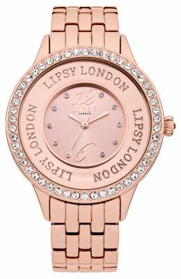 Lipsy Womens Rose Tone Bracelet Watch with Rose Tone Crystal Set LP140 Lipsy Womens Rose Tone Bracelet Watch with Rose Tone Crystal Set LP140