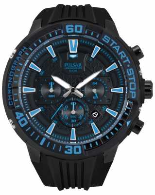 Pulsar Mens X Chronograph Black and Blue PT3507X1 Pulsar Mens X Chronograph Black and Blue PT3507X1