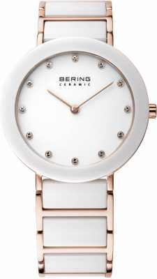 Bering Womens White Ceramic, Rose Gold, Crystal 11435-766 Bering Womens White Ceramic, Rose Gold, Crystal 11435-766
