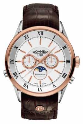 Roamer Mens Moonphase Rose Gold/ Steel Brown Leather Watch 508821491305 Roamer Mens Moonphase Rose Gold/ Steel Brown Leather Watch 508821491305