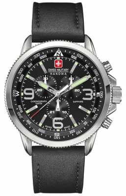 Swiss Military Hanowa Mens Stainless Steel Black Dial Black Leather Chronograph 6-4224.04.007 Swiss Military Hanowa Mens Stainless Steel Black Dial Black Leather Chronograph 6-4224.04.007