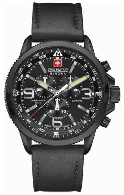 Swiss Military Hanowa Mens Arrow Black IP Steel Black Leather Chrono 6-4224.13.007 Swiss Military Hanowa Mens Arrow Black IP Steel Black Leather Chrono 6-4224.13.007