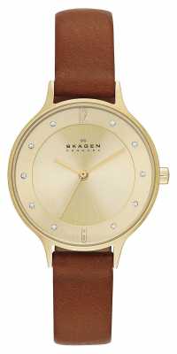 Skagen Ladies Anita Gold Plated Brown Strap Watch SKW2147 Skagen Ladies Anita Gold Plated Brown Strap Watch SKW2147