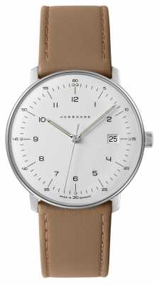Junghans Mens Max Bill, White Dial Beige Leather Watch 041/4562.00 Junghans Mens Max Bill, White Dial Beige Leather Watch 041/4562.00