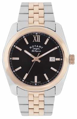 Rotary Mens Lausanne, Steel & Rose Gold, Black Dial GB90111/04 Rotary Mens Lausanne, Steel & Rose Gold, Black Dial GB90111/04