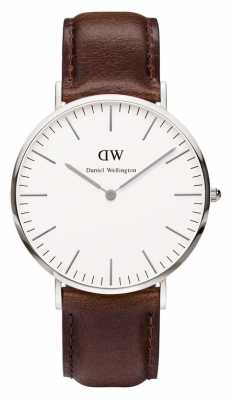 Daniel Wellington Mens Classic Bristol 40mm Silver Brown Strap DW00100023 Daniel Wellington Mens Classic Bristol 40mm Silver Brown Strap DW00100023