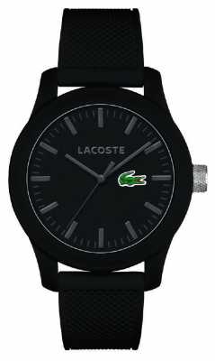 Lacoste Mens 12.12 black silicone strap black dial 2010766 Lacoste Mens 12.12 black silicone strap black dial 2010766