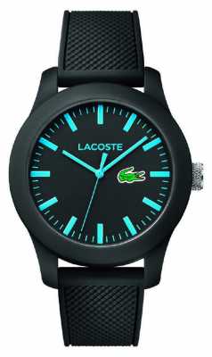 Lacoste Mens 12.12 black silicone strap black dial 2010791 Lacoste Mens 12.12 black silicone strap black dial 2010791
