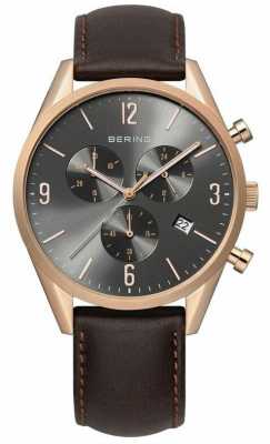 Bering Mens Rose Gold, Grey Dial, Leather Watch 10542-562 Bering Mens Rose Gold, Grey Dial, Leather Watch 10542-562