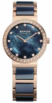 Bering Womens Pearl, Blue & Rose Gold, Crystal 10729-767 Bering Womens Pearl, Blue & Rose Gold, Crystal 10729-767