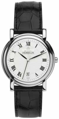 Michel Herbelin Mens White Dial, Steel, Black Leather Watch 12243/08 Michel Herbelin Mens White Dial, Steel, Black Leather Watch 12243/08