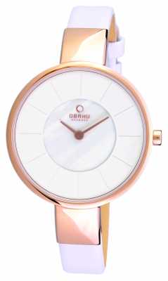 Obaku Womens White Leather Strap PVD Rose Gold Case V149LXVWRW Obaku Womens White Leather Strap PVD Rose Gold Case V149LXVWRW
