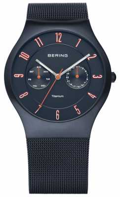 Bering Mens Classic, Dark Blue Titanium, Orange Accent 11939-393 Bering Mens Classic, Dark Blue Titanium, Orange Accent 11939-393