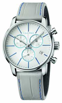 Calvin Klein Mens City Chronograph Grey Leather Strap K2G271Q4 Calvin Klein Mens City Chronograph Grey Leather Strap K2G271Q4