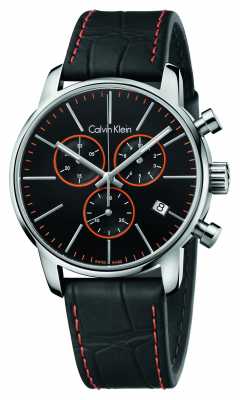 Calvin Klein Mens City, Black, Orange, Leather Chrono K2G271C1 Calvin Klein Mens City, Black, Orange, Leather Chrono K2G271C1