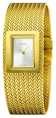 Calvin Klein Womens Mesh Pvd Gold Silver Dial K5L13536 Calvin Klein Womens Mesh Pvd Gold Silver Dial K5L13536