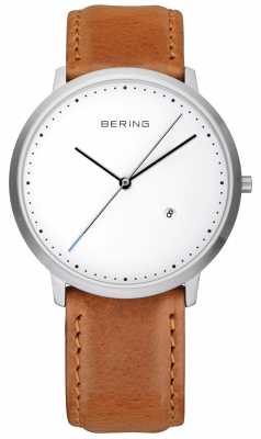 Bering Mens Brown Leather Strap White Dial 11139-504 Bering Mens Brown Leather Strap White Dial 11139-504