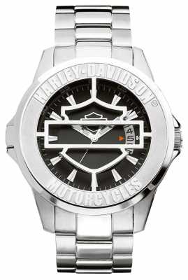 Harley Davidson Mens Black Patterned Dial With Hinged Cover 76B143 Harley Davidson Mens Black Patterned Dial With Hinged Cover 76B143