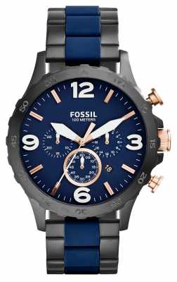 Fossil Mens Nate Chronograph Black IP Navy Watch JR1494 Fossil Mens Nate Chronograph Black IP Navy Watch JR1494