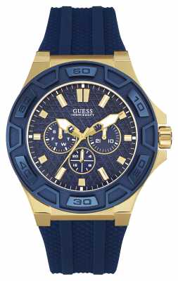 Guess Mens Force Blue Silicone Strap Gold Case W0674G2 Guess Mens Force Blue Silicone Strap Gold Case W0674G2