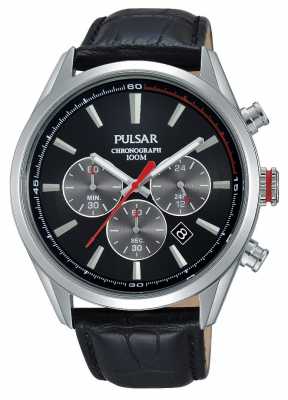 Pulsar Mens Chrono Black Leather Strap Black Dial PT3729X1 Pulsar Mens Chrono Black Leather Strap Black Dial PT3729X1
