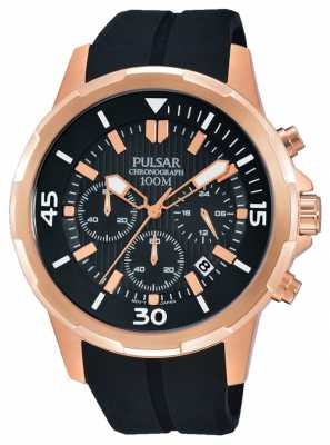 Pulsar Mens Chrono Black Rubber Strap Black Dial PT3716X1 Pulsar Mens Chrono Black Rubber Strap Black Dial PT3716X1