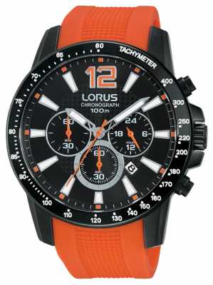 Lorus Mens Chrono Orange Rubber Strap Black Dial RT357EX9 Lorus Mens Chrono Orange Rubber Strap Black Dial RT357EX9