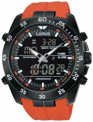 Lorus Mens Analog Digital Alarm Orange Strap RW625AX9 Lorus Mens Analog Digital Alarm Orange Strap RW625AX9