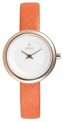 Obaku Womens Orange Leather Rose Gold PVD V146LXVIRO Obaku Womens Orange Leather Rose Gold PVD V146LXVIRO