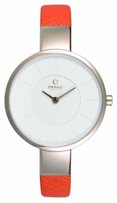 Obaku Womens Orange Leather Rose Gold PVD V149LXVIRO Obaku Womens Orange Leather Rose Gold PVD V149LXVIRO