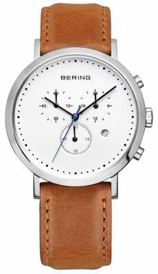 Bering Mens Brown Leather Strap White Dial Chrono 10540-504 Bering Mens Brown Leather Strap White Dial Chrono 10540-504