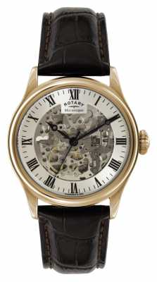 Rotary Mens Skeleton Automatic Rose Gold Brown Strap GS02942/01 Rotary Mens Skeleton Automatic Rose Gold Brown Strap GS02942/01