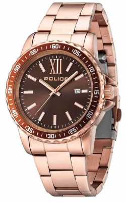 Police Mens Las Vages Rose Gold Bracelet Brown Dial 14494JSR/12M Police Mens Las Vages Rose Gold Bracelet Brown Dial 14494JSR/12M