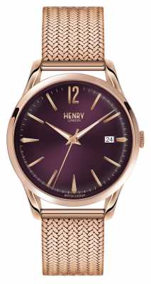Henry London Hampstead Rose Gold Plated Mesh Purple Dial HL39-M-0078 Henry London Hampstead Rose Gold Plated Mesh Purple Dial HL39-M-0078