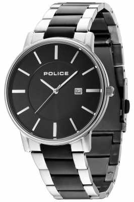Police Mens London zwei Ton Armband schwarzes Zifferblatt 14496JSTU/02M Police Mens London zwei Ton Armband schwarzes Zifferblatt 14496JSTU/02M