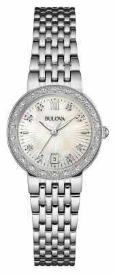 Bulova Womens Stainless Steel Diamond Set White Dial 96W203 Bulova Womens Stainless Steel Diamond Set White Dial 96W203
