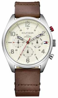 Tommy Hilfiger Mens Brown Leather Strap Cream Dial Chrono 1791208 Tommy Hilfiger Mens Brown Leather Strap Cream Dial Chrono 1791208