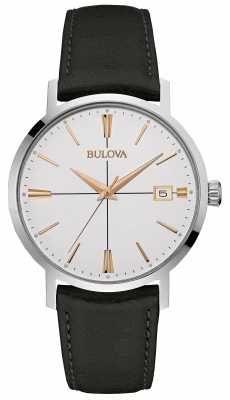 Bulova Mens Black Leather Strap White Dial 98B254 Bulova Mens Black Leather Strap White Dial 98B254