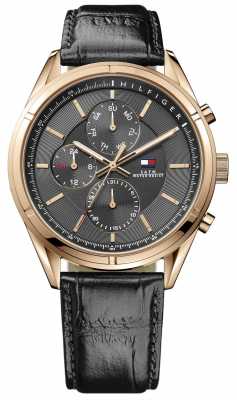 Tommy Hilfiger Mens Black Leather Strap Grey Dial 1791125 Tommy Hilfiger Mens Black Leather Strap Grey Dial 1791125