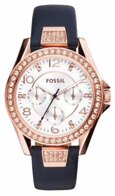 Fossil Womens Riley Blue Leather Silver Dial ES3887 Fossil Womens Riley Blue Leather Silver Dial ES3887
