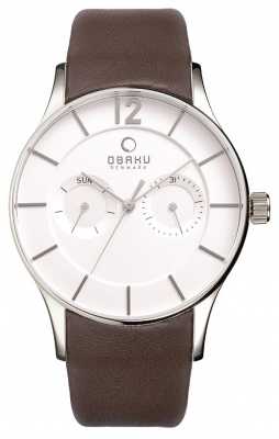 Obaku Mens Brown Leather Strap White Dial V175GMCIRN Obaku Mens Brown Leather Strap White Dial V175GMCIRN