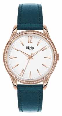 Henry London Womens Stratford Green Strap White Dial HL39-SS-0138 Henry London Womens Stratford Green Strap White Dial HL39-SS-0138