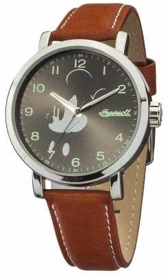 Disney By Ingersoll Mens Classic Mickey Mouse Brown Leather Strap DIN007SLTN Disney By Ingersoll Mens Classic Mickey Mouse Brown Leather Strap DIN007SLTN