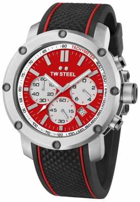 TW Steel Mens Grandeur Tech Black Rubber Strap Red TS1 TW Steel Mens Grandeur Tech Black Rubber Strap Red TS1