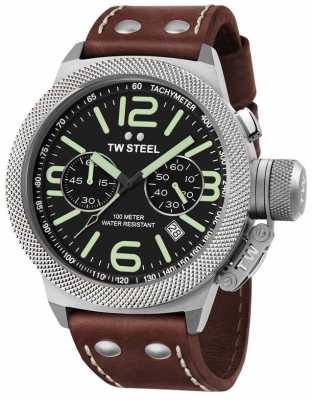 TW Steel Mens Canteen 50mm Chrono Brown Leather Strap CS24 TW Steel Mens Canteen 50mm Chrono Brown Leather Strap CS24
