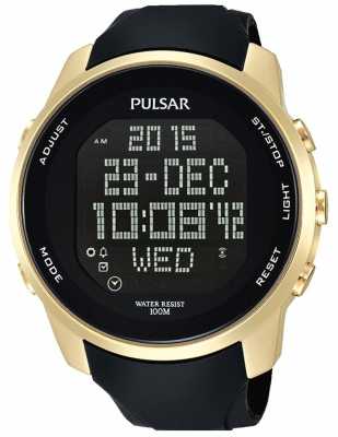 Pulsar Mens Digital Gold Plated Case Black Rubber PQ2048X1 Pulsar Mens Digital Gold Plated Case Black Rubber PQ2048X1
