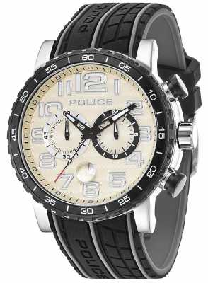 Police Mens Powerslide Black Rubber Strap Cream Dial 14443JSTB/13P Police Mens Powerslide Black Rubber Strap Cream Dial 14443JSTB/13P