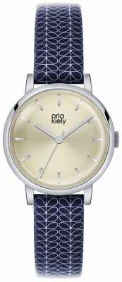 Orla Kiely Patricia Blue Leather Strap Champagne Dial OK2025 Orla Kiely Patricia Blue Leather Strap Champagne Dial OK2025